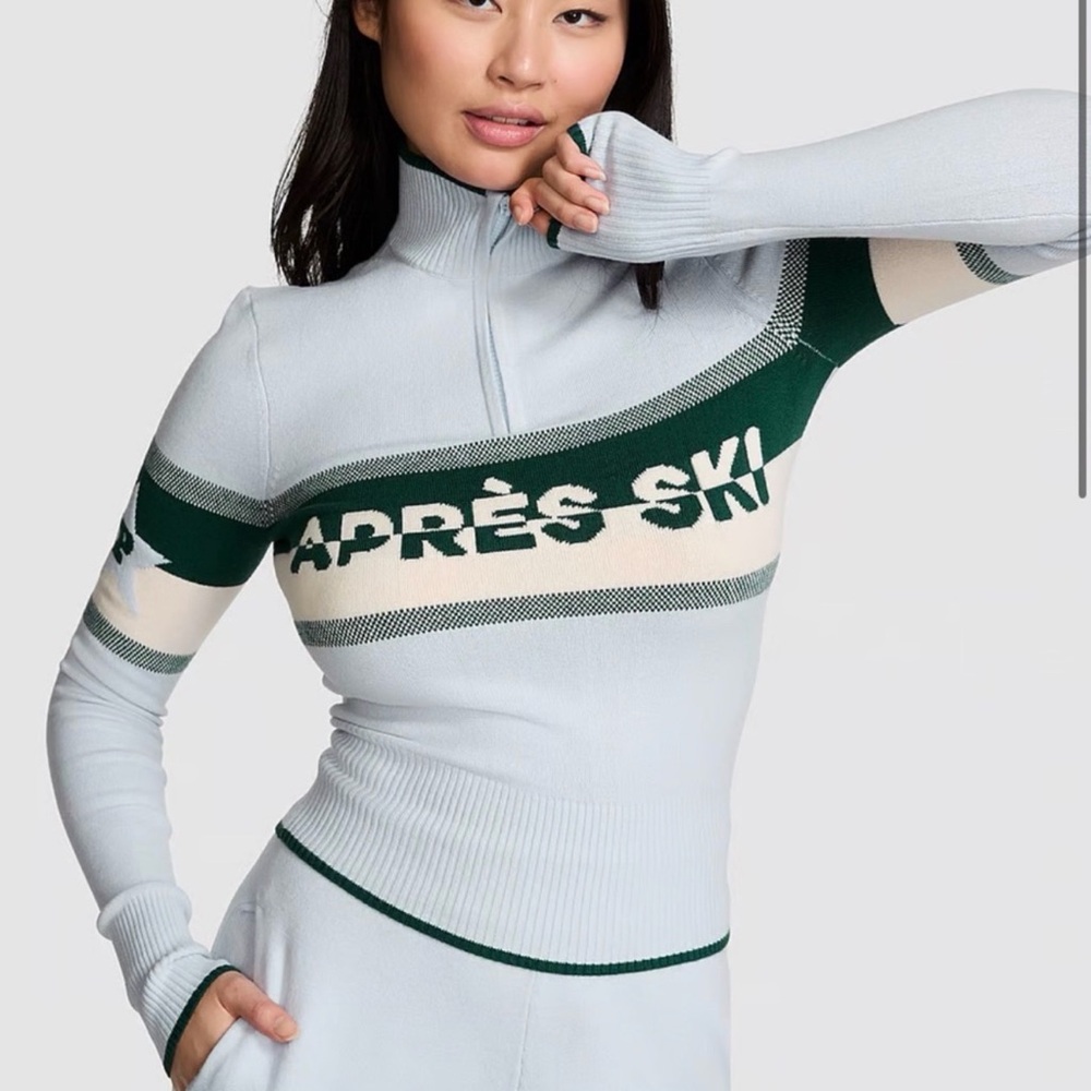 PINK Victoria's Secret Light Blue and Green Apres Ski sweater